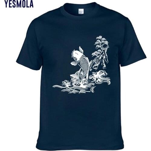 YESMOLA Men T-Shirt Koi Fish Printed Short Sleeve Summer Tshirts Casual Tops Funny Tees Unisex Short Sleeve Teeshirt