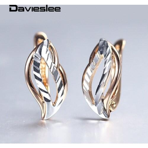 Womens Stud Earrings 585 Rose Gold Cut Out Leaf White Color Geometric Earrings for Women Fashion Jewelry Gifts New LGE291