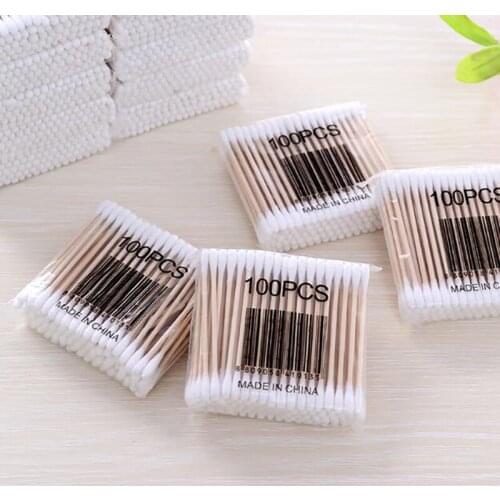 100pcs Wood Cotton Swab Cosmetics Permanent Makeup Health Medical Ear Jewelry Clean Sticks Buds Tip Wood Cotton Head Swab