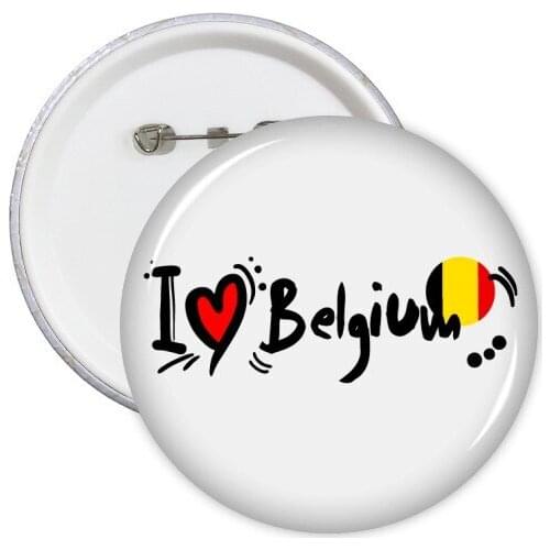 I Love Belgium Word Flag Love Heart Illustration Round Pins Badge Button Clothing Decoration 5pcs Gift