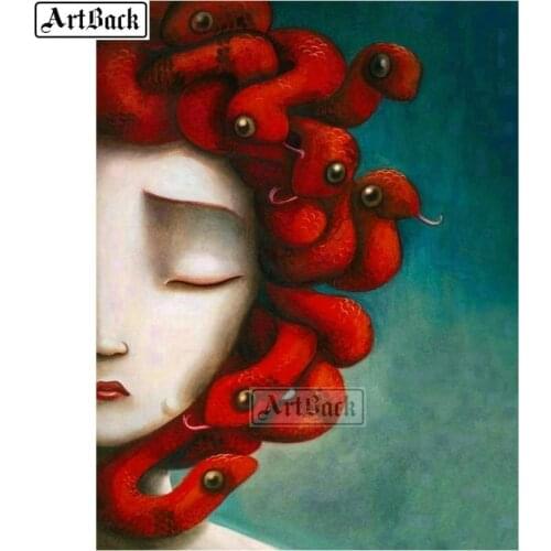 5d diy diamond painting girl head on red snake picture full square diamond landscape home decoration rhinestone sticker