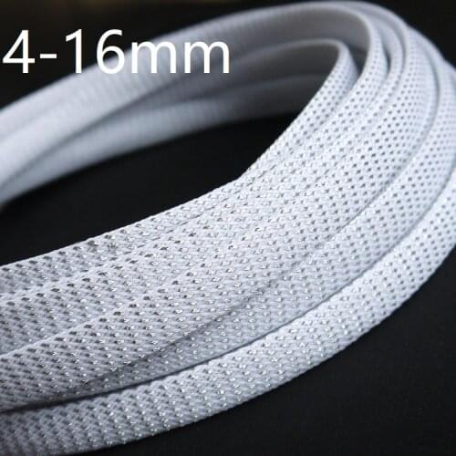 White Silver PET Braided Wire Sleeve 4 6 8 10 12 16mm Tight High Density Insulated Cable Protection Expandable Sheath Colorful