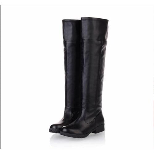 Spring Womens black High Heeled Boots Fashion Lace Round head Shoes woman Knee-High Long Boots Side Zippernew Booties