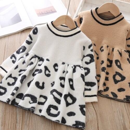 Girls Baby Crystal Mink Fleece Dress 2020 Autumn Winter New Years Costumes Children Leopard Print Cute Sweater Dresses For Girl