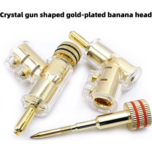 For Crystal clear copper gold plated banana plug speaker wire banana head 4MM self locking gun type/shape plug
