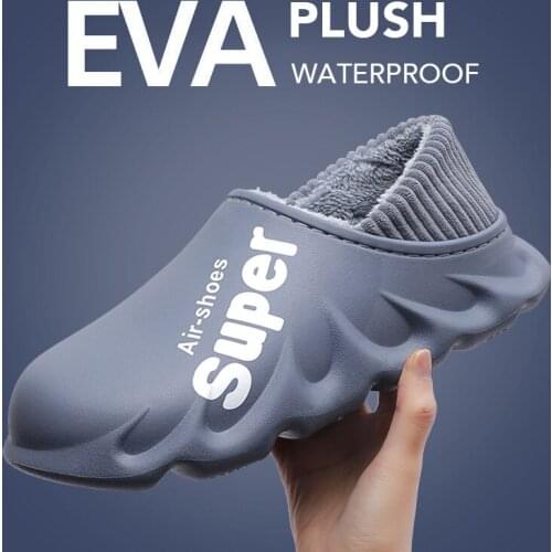 Qmaigie men slippers indoor 2021 Winter Slippers Warm Men Shoes Waterproof Women Non-Slip Plush Cotton home fur slippers men