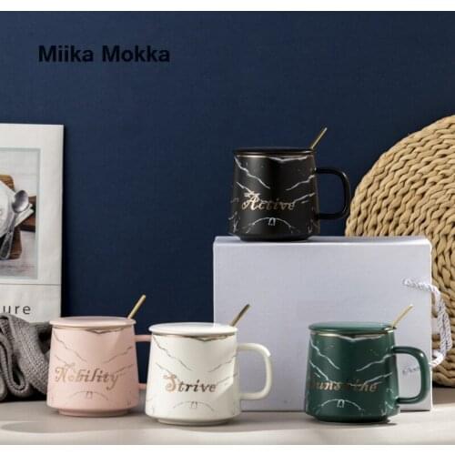 Nordic Marble Coffee Mugs Matte Luxury Water Cafe Tea Milk Cups Condensed Coffee Ceramic Cup Saucer Suit with Spoon Set