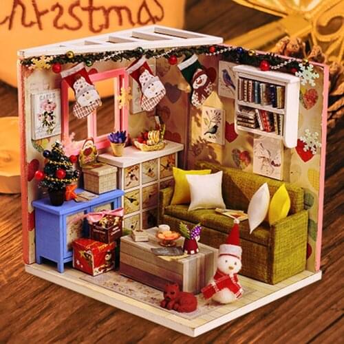 Doll House Furniture Diy Miniature Dollhouse Handmade Assembled Mini Hut Cabin Christmas Gift Birthday Gifts