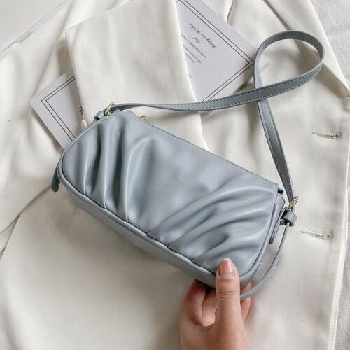 Folds Small PU Leather Women Handbag and Purses Tends Shoulder Baguette Underarm Bag 2021 Luxury Designer Luxury Blue Green