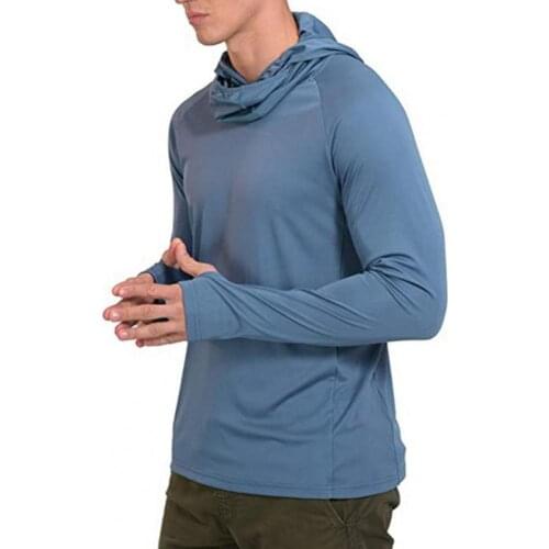 Hooded Men Climbing Shirt Fishing Shirt Solid Color Thin Lightweight Stretchy Thumb Hole Top Outdoor Hiking Climbing Cycling 2XL