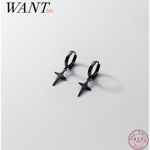 WANTME 925 Sterling Silver Rock Mens Hanging Earrings Fashion Simple Hip Hop Black CCross Retro Party Women Jewelry Accessories