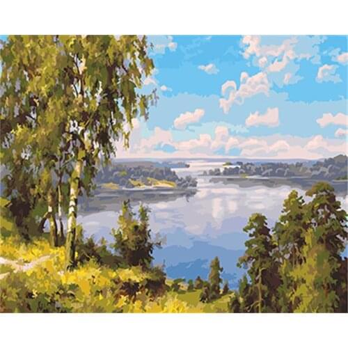 DRAWJOY Framed Picture DIY Painting By Numbers Oil Painting On Canvas Of Landscape Painting And Calligraphy For Living Room