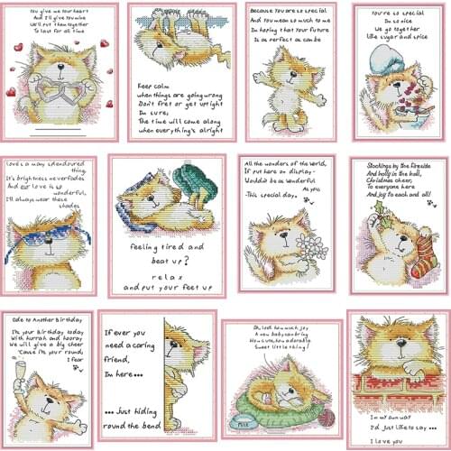 Kitten Series Mini Cross Stitch Kits DIY Cartoon Animal Pattern 14CT 11CT Count Canvas Printed Embroidery set Needlework Crafts