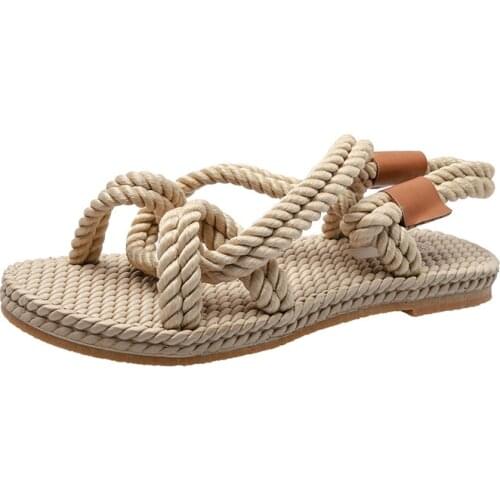 New Summer Sandals Women Shoes Plus Size 35-40 Flats Female Casual Peep Toe Shoes Hemp Slip on Elastic Leisure Shoes Women
