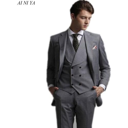 New Classic Men’s Suit Smolking Noivo Terno Slim Fit Easculino Evening Suits For Men grey Groom Tuxedo Man terno masculino