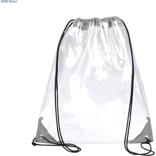 New Transparent Drawstring Backpack School Tote Gym Bag Sport Pack XX9D