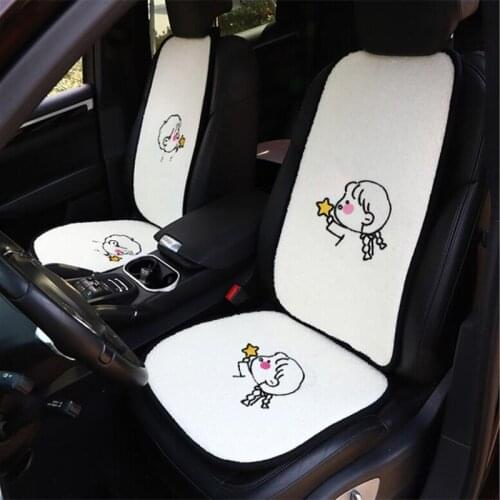 Couples Stick Figure Plush Lamb Wool Seat Cushion Autumn Winter Non-slip Backrest Car Seat Cushion Cover