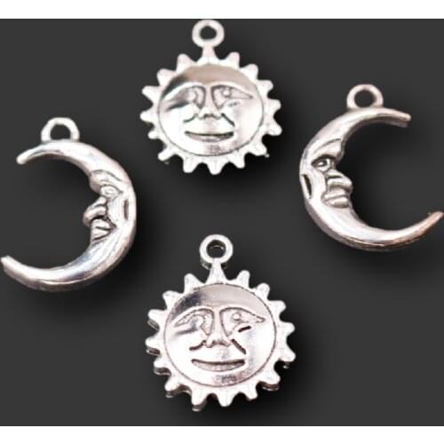 10pcs Silver Plated Sun Grandpa and Moon Sister Pendant DIY Charm Bracelet Earrings Metal Accessories For Jewelry Carfts Making