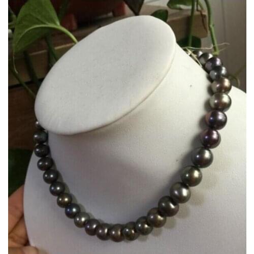 Stunning AAA 11-12mm tahitian black green pearl necklace 18inch 14k