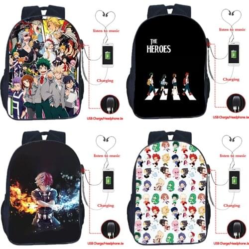 Boys Girls My Hero Academia USB Backpacks Kids Anime Bookbags Children Rucksack Students School Bags Teens Knapsacks Mochilas