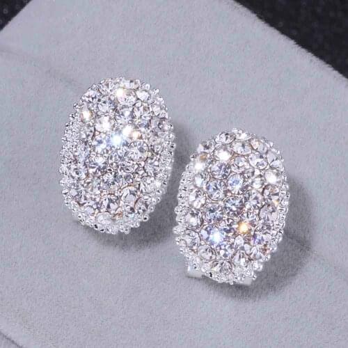 BLIJERY New Elegant Full Rhinestone Crystal Oval Stud Earrings For Women Fashion Statement Earring Prom Wedding Jewelry Gift
