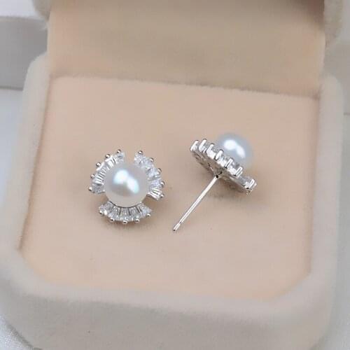 MADALENA SARARA AAA 7-8mm Freshwater Pearl Sterling S925 Pop Time Snowflake Earrings 2