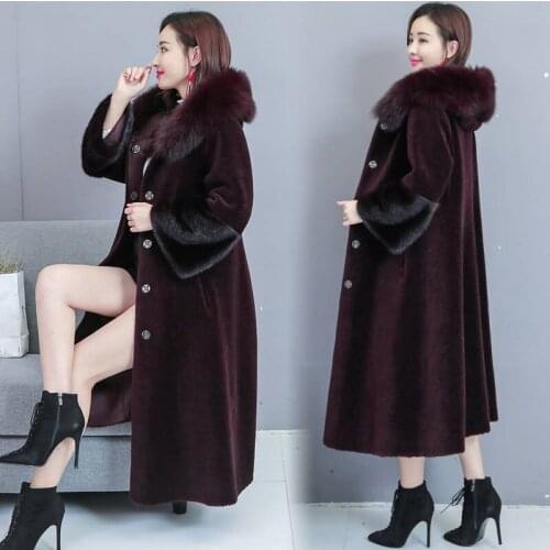 Sheep cut wool coat female new winter imitate fox hair hooded haining mink fur coat in the long fur coats fur coats for women