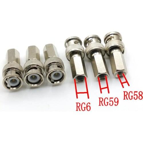6pcs BNC male twist-on connectors RG58/RG59/RG6 coax cable plugs for CCTV cameras