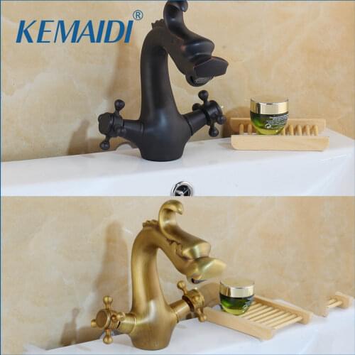 KEMAIDI Antique Brass Faucets Mixer Unique Design Rotated Oil Rubbed Bronze Kitchen Dual Handles Basin Sink Mixer Facuet