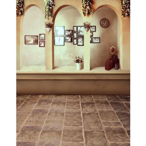 TR 10x10ft Wedding Photo Studio Backdrops Photo Frame Wall Flowers Arches Backgrounds Stone Floor Retro Castle Photography Props