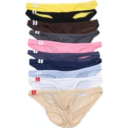 10PCS Men Briefs Ice Silk Ultra-thin Breathable Transparent Underpants Low Waist Sexy Men Panties Elastic Underwear Briefs