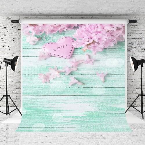 VinylBDS Wedding Photography Background Pink Flower Blue Wood Floor Backdrop Love Printed background photography indoor