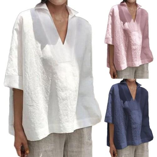Women Summer Casual Solid Color Deep V Neck Half Sleeve Loose Shirt Blouse Top Loose Shirt Blouse Top Loose Shirt Blouse Top Loo