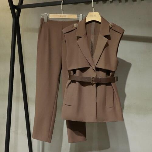 2021 Spring Autumn Outfits Womens Plus Size Suits Women Thin Western Style Age-reducing Waist Waistcoat + Pants Two-piece Trend