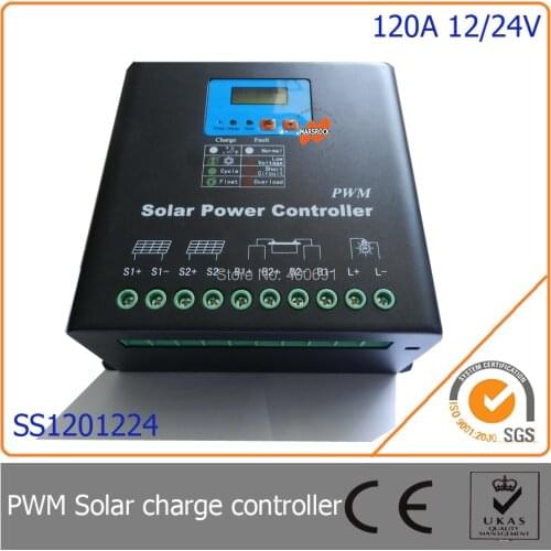 120A 12/24V PWM Solar Charge Controller with LED&LCD Display, Auto-Identification Voltage, MCU design with excellent performance