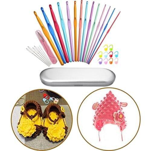 32Pcs Mixed Colorful DIY Crafts Aluminum Crochet Hook Knitting Needles Handle Knit Set Weave Craft Yarn Stitch Weaving Tools