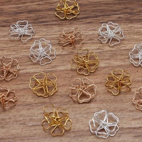 50pcs 12mm Gold KC Gold Silver Plated Metal Hollow Flowers DIY Hand Made Jewelry Accessories