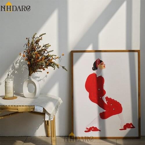Abstract Red Dress Woman Canvas Print Painting Poster Pictures Wall Art Home Decoration Fashion Modern Vogue Room Wall Decor