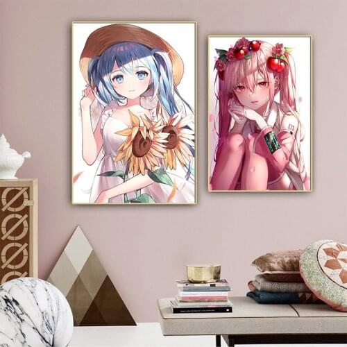 WTQ Anime Poster Miku Blue Double Ponytail Girl Comics Canvas Painting Retro Poster Wall Decor Poster Wall Art Picture Home Deco