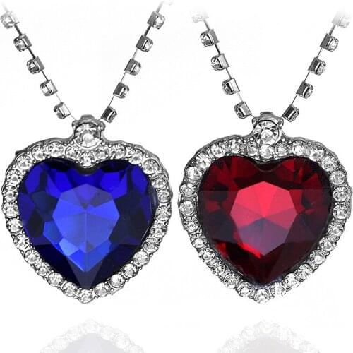 Big Crystal Necklace Heart Pendant Blue Red Women Neckalce Lovers Love Collar Mujer Collier Femme 2017 Christmas Jewelry Gifts