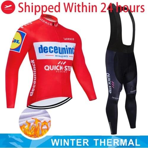 Quick Step Winter Long Sleeve Cycling Jersey Set Team RC Men Road Bike Uniform Thermal Fleece Mtb Cycle Bib Pants Suit