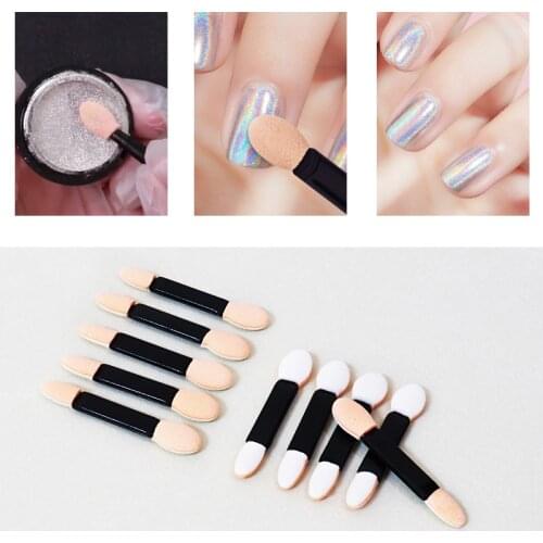 Lurayee Dual Sides Eye Shadow Sponge Applicators Disposable Holographic Chrome Mirror Nail Powder Brush Nail Art Tools
