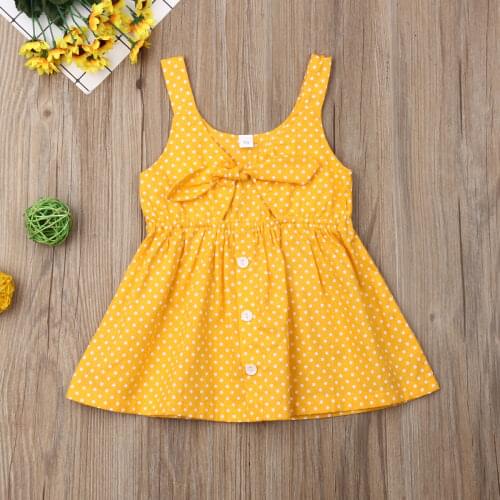Emmababy Summer Newest Fashion Toddler Kids Baby Girl Clothes Sleeveless Solid Color Polka Dot Dress One-Piece Outfit Sundress