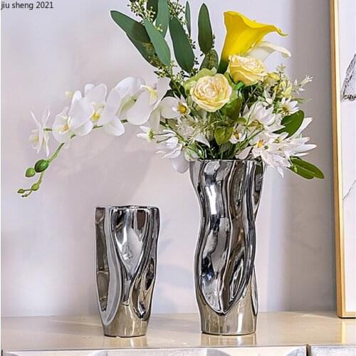 European Silver Ceramic Vase Electroplating Art Flower Arrangement Hydroponic Living Room Countertop Flower Vase Home Decoration