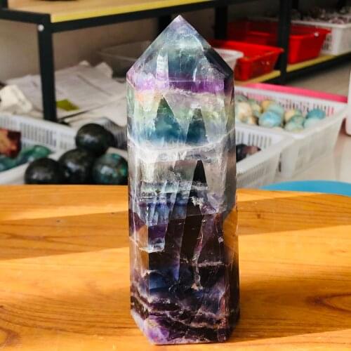 Halloween!Beautiful Natural Fluorite Quartz Crystal Obelisk Healing Decoration