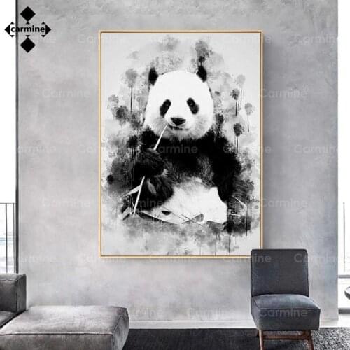 Animal Posters and Prints Cute Panda Eating Bamboo Art Canvas Painting On The Wall Decorative Picture for Living Room Home Decor