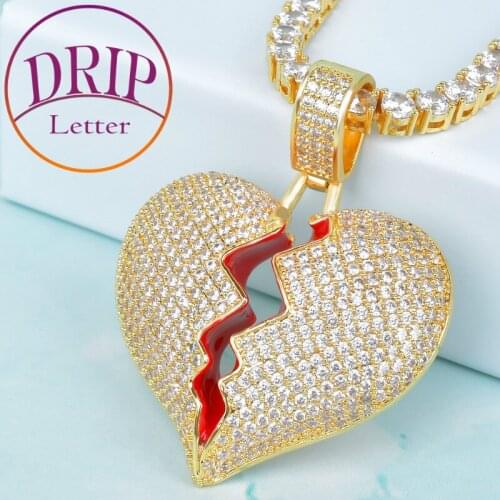 Red Color Oil Broken Heart Pendant For Men Hip Hop Rock Street Necklace Jewelry