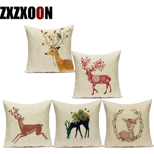 Lovely Animals Cat Deer Giraffe Polyester Square Pillows Cushion Cover for Sofa Home Living Room Decoration Pillowcase