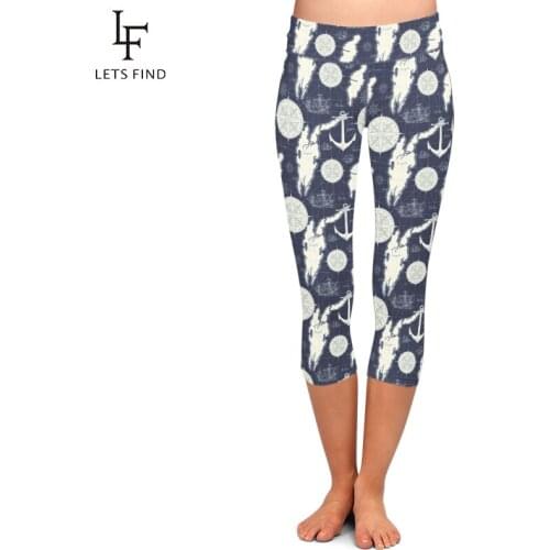LETSFIND New Leggings Women Print Summer Style Pants Capri Leggings Pants High Waist Soft Mid Calf Leggings