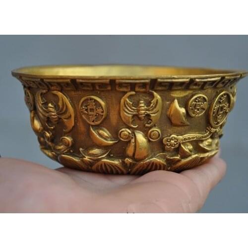 Chino Navidad Fengshui latón cuenco de tesoro de riqueza yuanbao estatua de quemador de incienso de Halloween